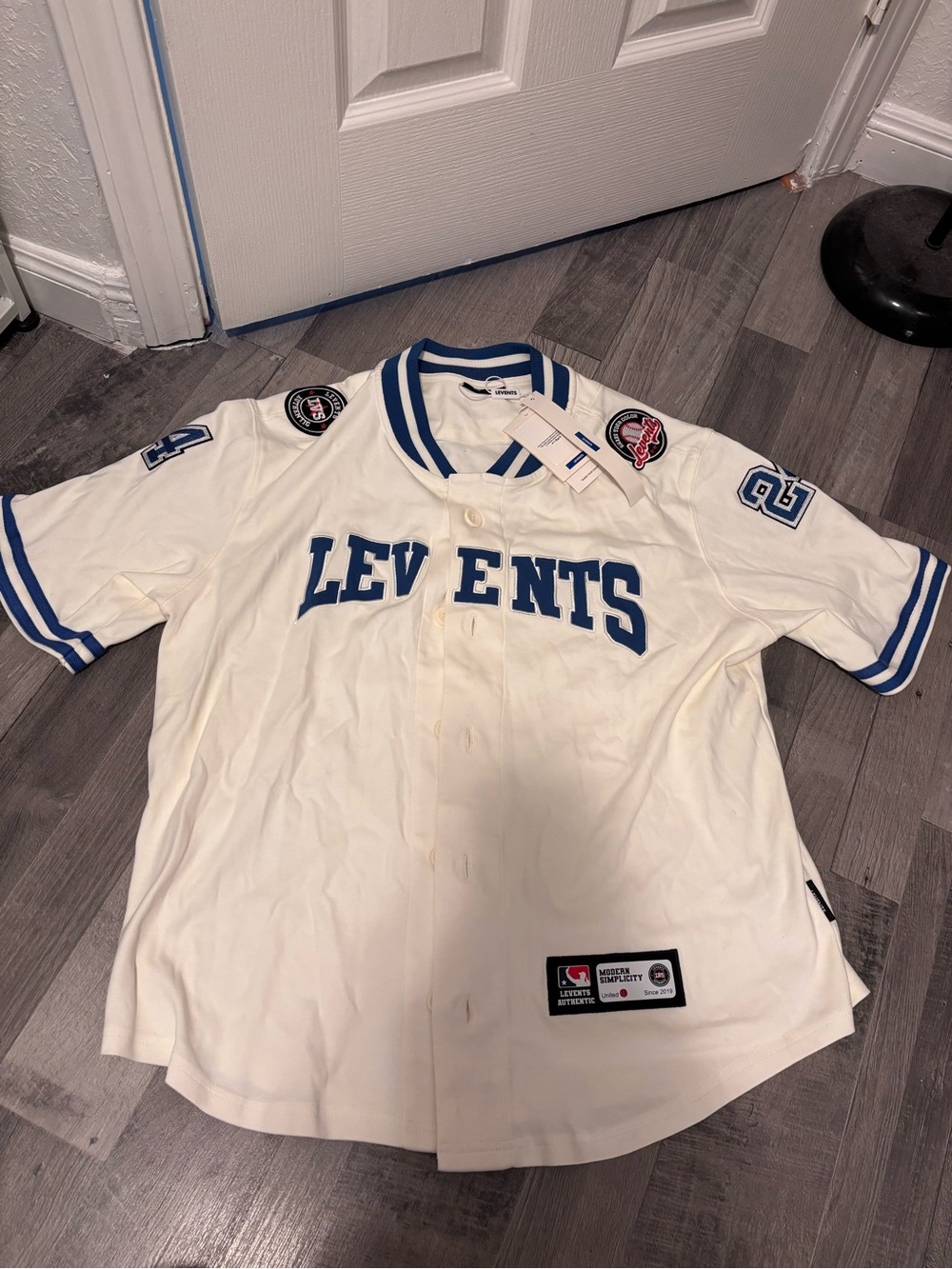 White & Blue Baseball-Style Jersey